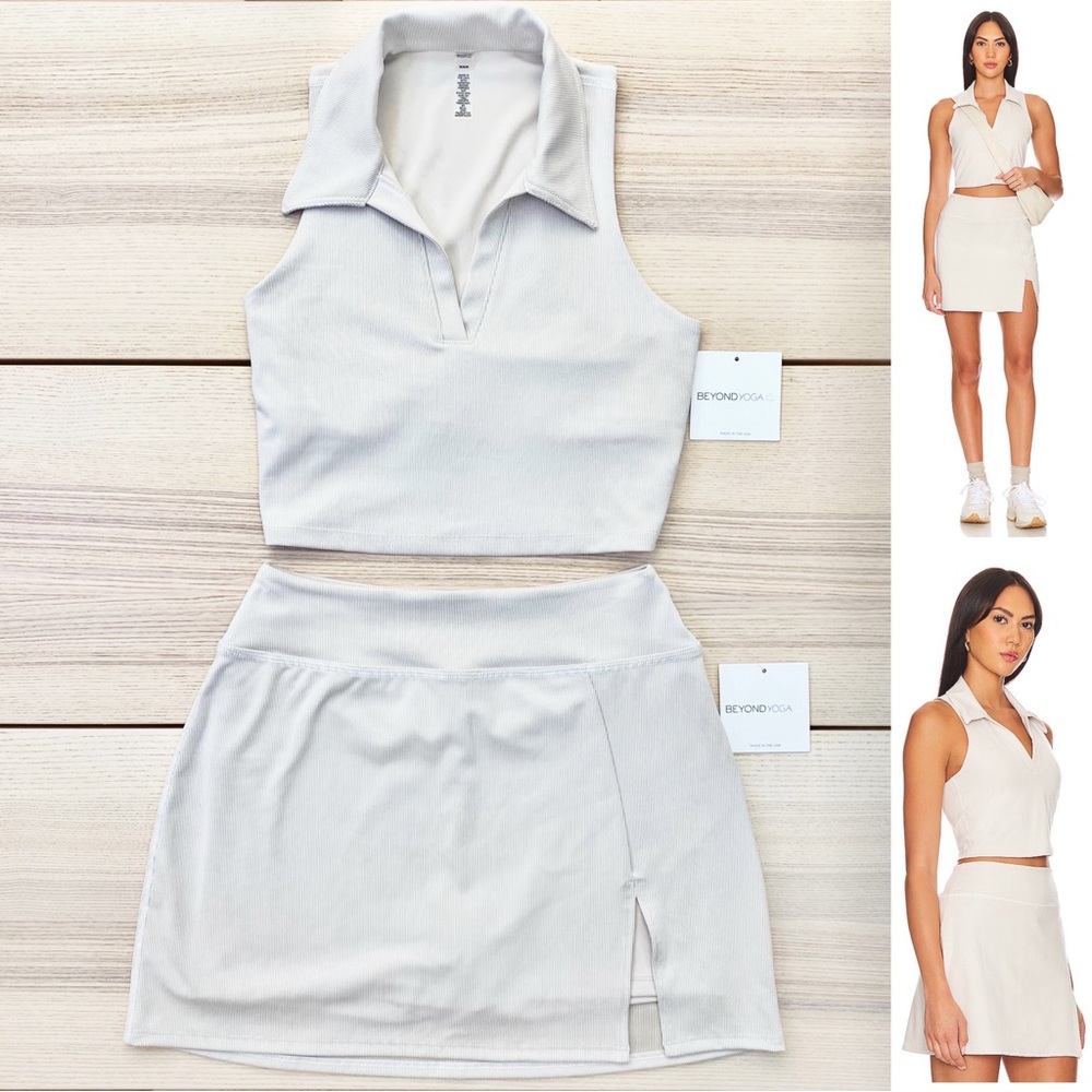 Beyond Yoga Heather Rib Set | Prep Cropped Tank + Hold Court Skirt | Size M